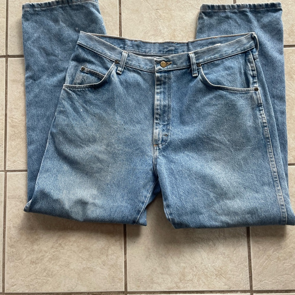 Men’s Wrangler light blue work jeans size 36x30 - some white paint splotches